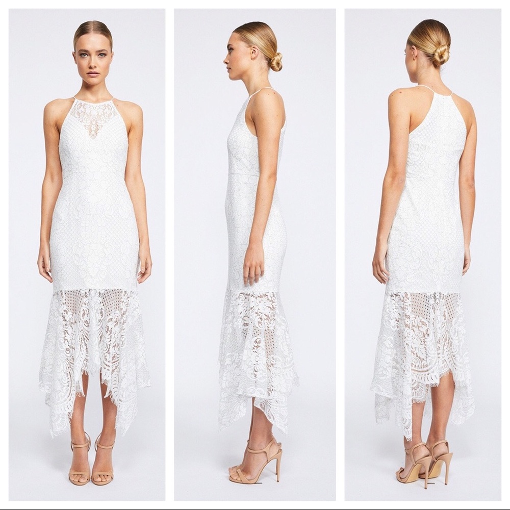 SHONA JOY - LACE HIGH NECK HANDKERCHIEF MIDI DRESS